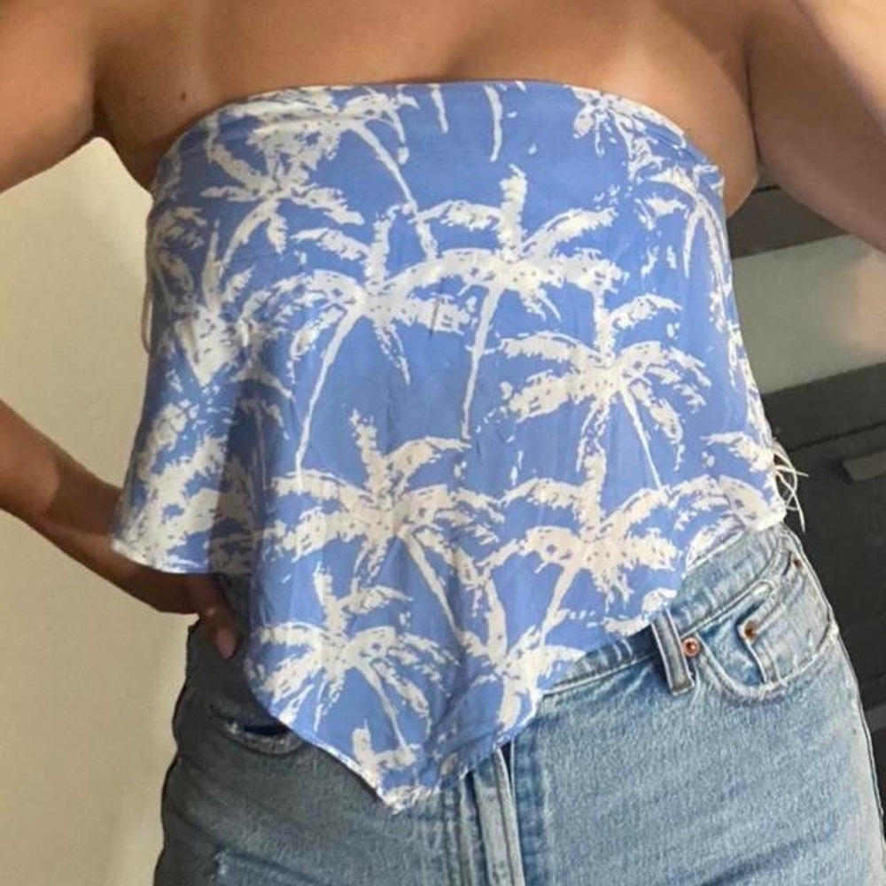 Light blue crop top with flowy trim